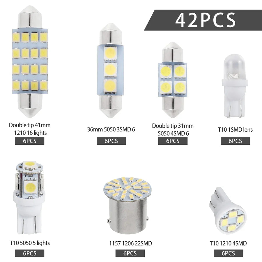 42-Piece T10 Interior and License Plate LED Bulb Kit – 6000K