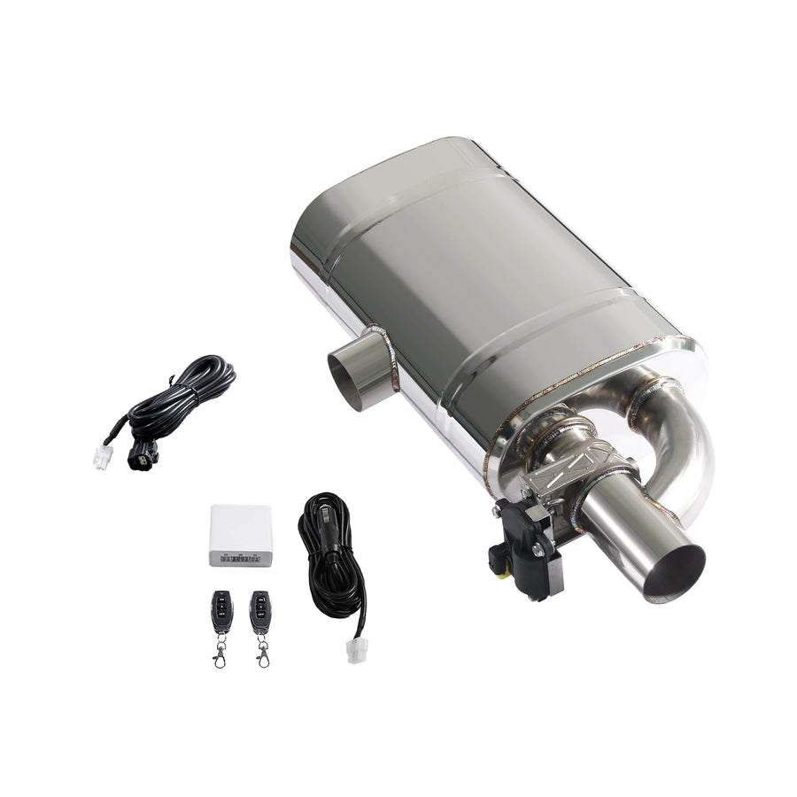 Universal 51 60 63 70 76 MM T Shape Exhaust Muffler 1 Inlet 1 Outlet Electronic Electric Valve Wireless Remote Control