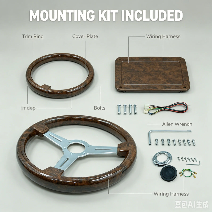 350 mm Wood-Grain Three-Spoke Steering Wheel