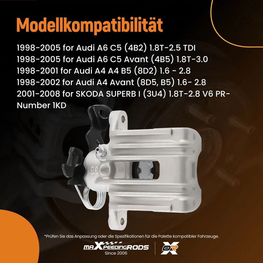 Rear Right Brake Caliper for 1998-2008 Passat, A4, A6, Exeo, Superb