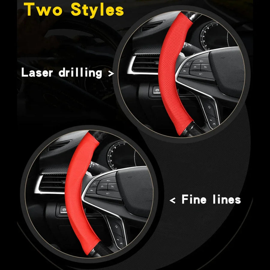Hand-Stitch Steering Wheel Cover – 38 cm, O/D-Shaped Options
