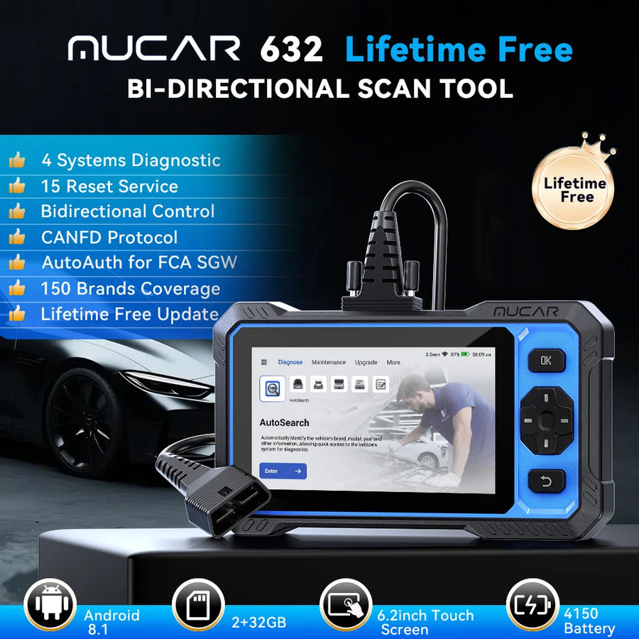 632 OBD2 Bi-Directional Diagnostic Scanner – 4-System / 15-Service