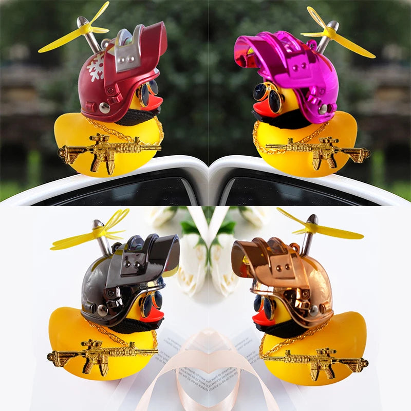 Helmeted Squeaky Rubber Duck Vehicle Ornament with Accessories