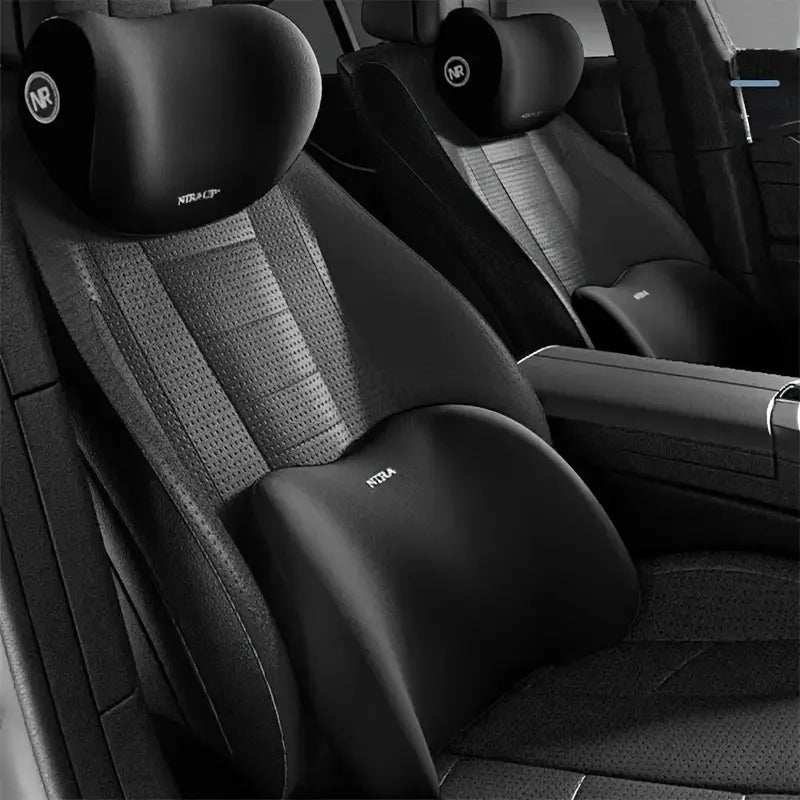 Universal Memory-Foam Car Neck Pillow and Lumbar Support Cushion Set