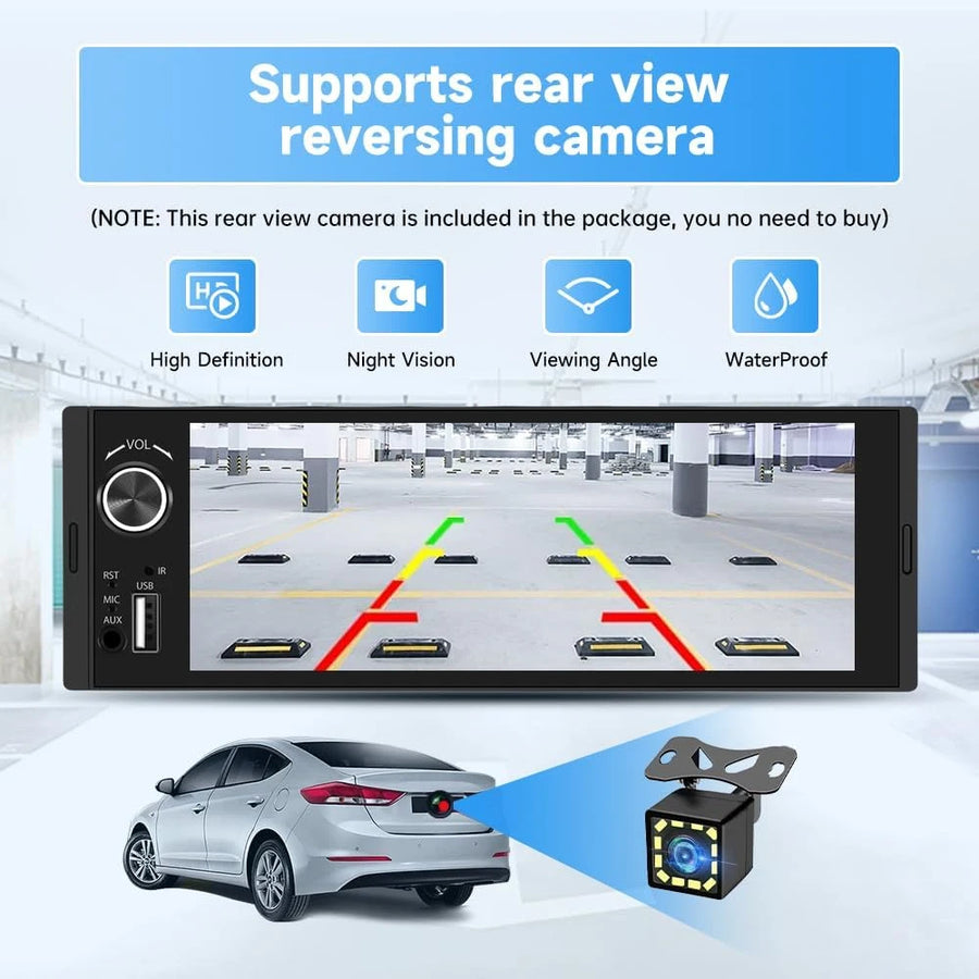 6.86-Inch 1-DIN Wireless CarPlay and Android Auto Car Stereo with USB