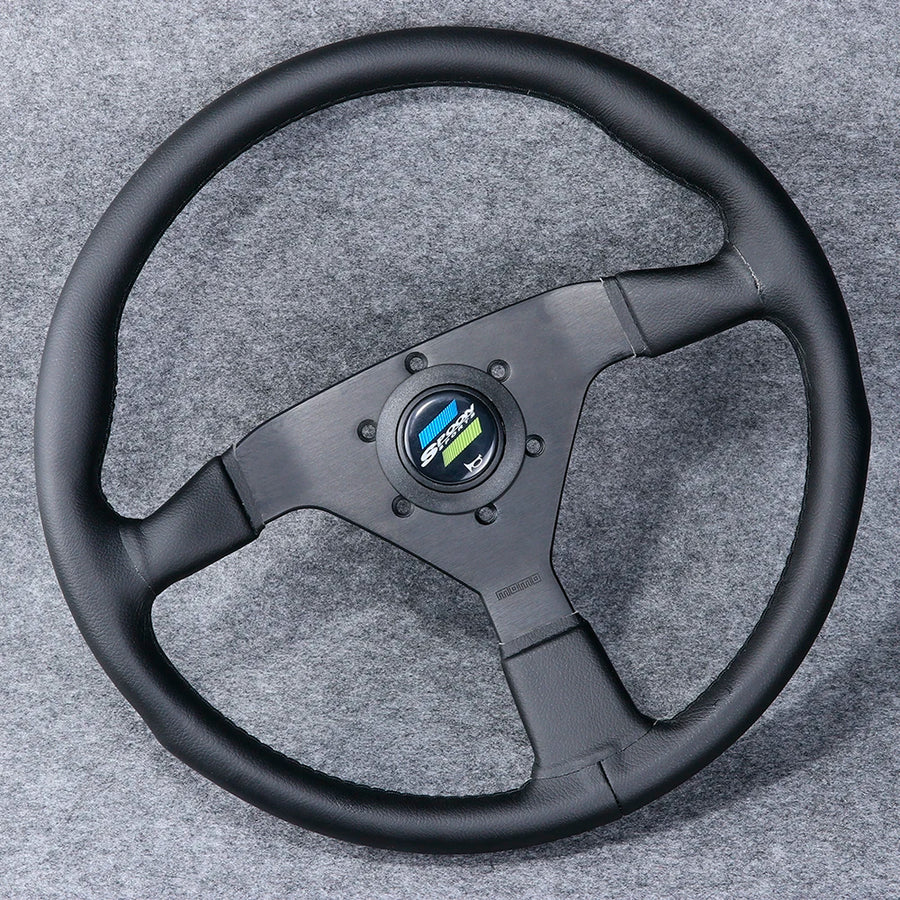 Spoon Sports-Style 350 mm Black-Spoke Leather Steering Wheel
