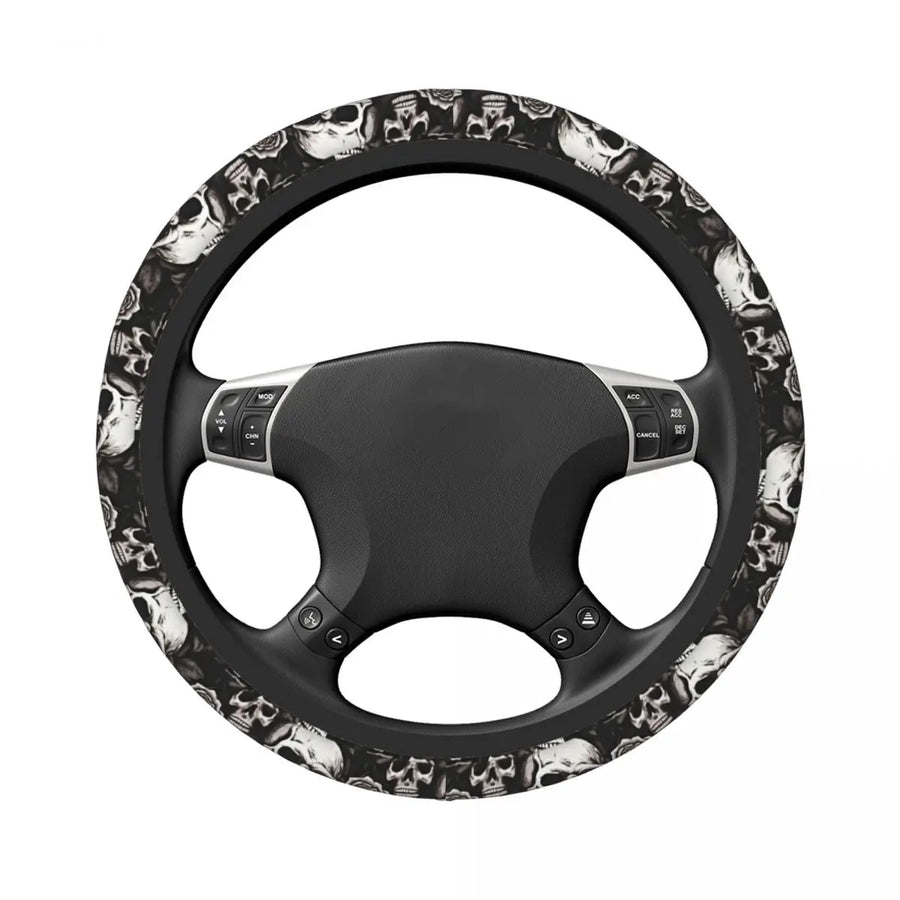 Skull-Design Slip-On Steering Wheel Cover – Black