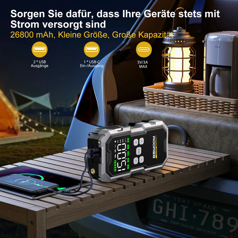 Portable Car Jump Starter with Power Bank and LED Light - Multiple Output Options