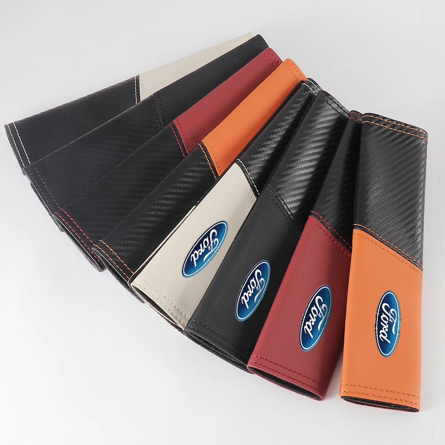 2-Piece Ford Logo Carbon-Pattern Seat Belt Shoulder Pads