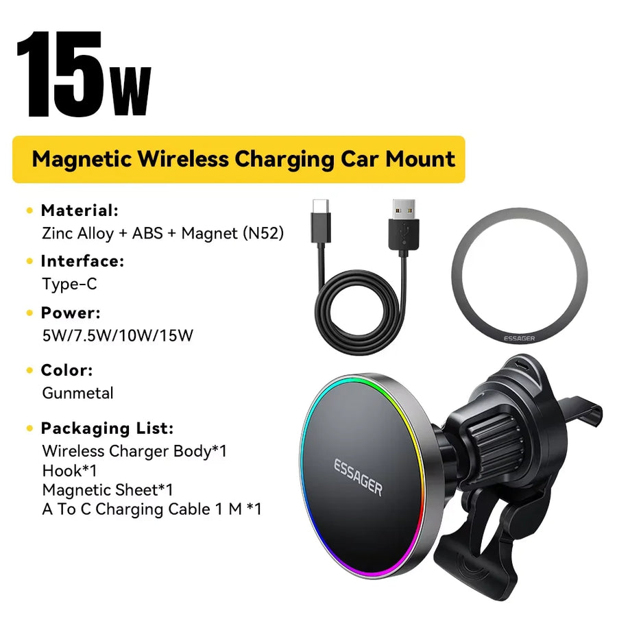 Essager 15W Wireless Charging Magnetic Car Phone Mount