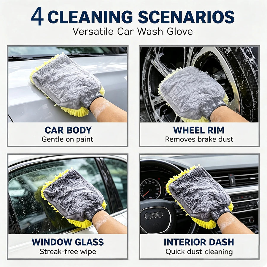 Double-Sided Chenille & Microfiber Car Wash Mitt, 28 x 21 cm