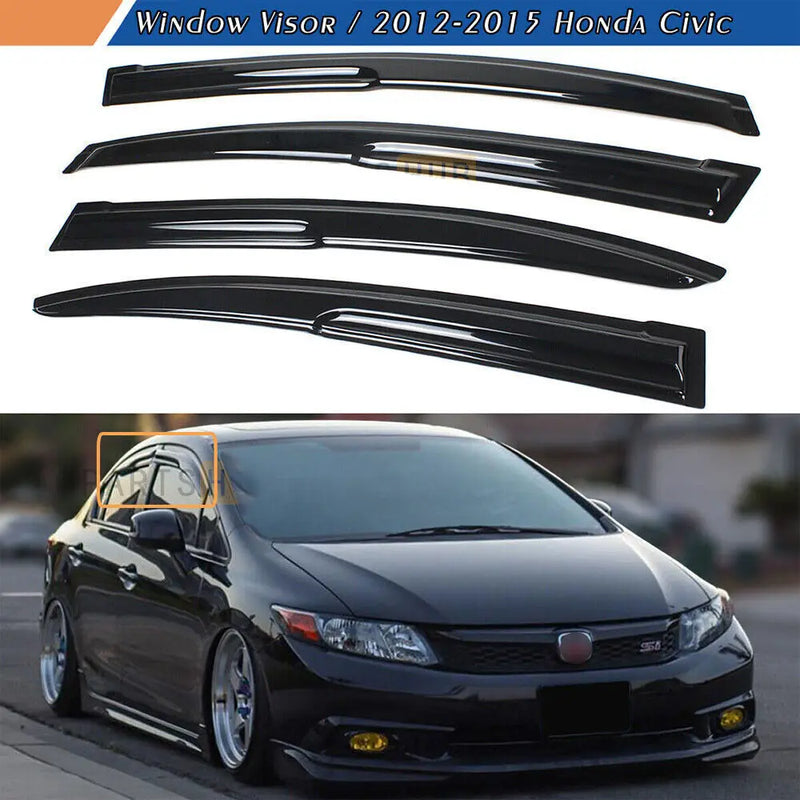 Wavy-Style Window Visors for 2012–2015 Honda Civic Sedan – 4 Pieces