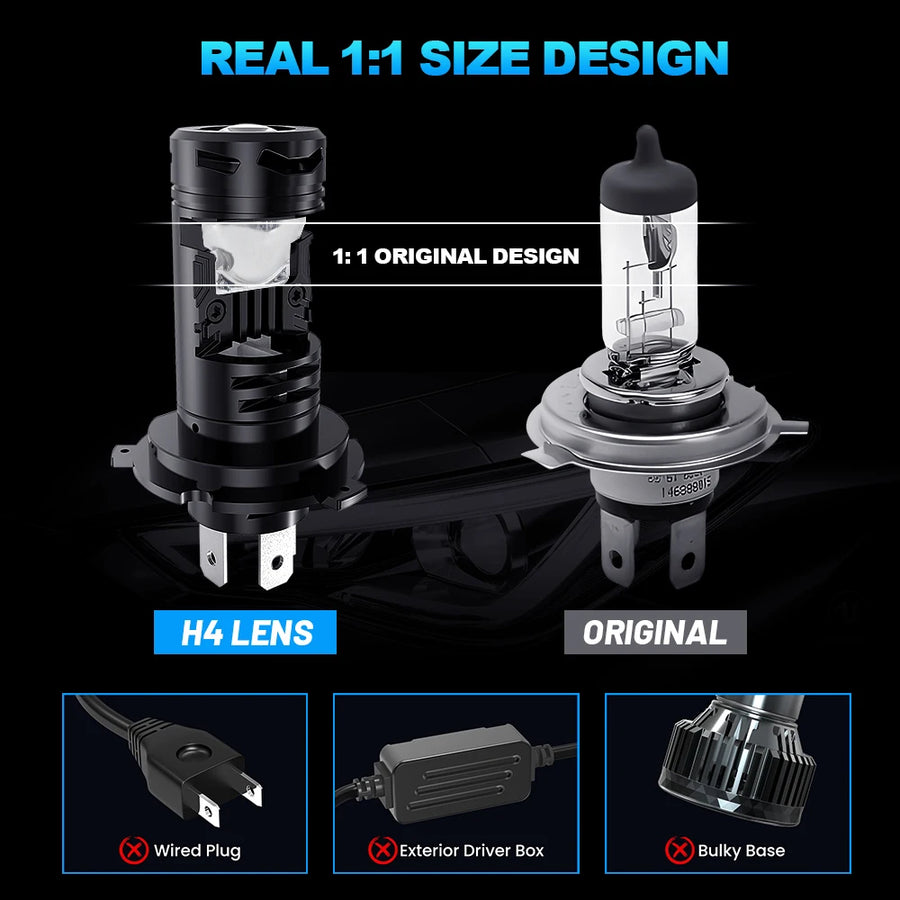 2-Piece H4 LED Headlight Bulb – 6500K, Projector-Compatible