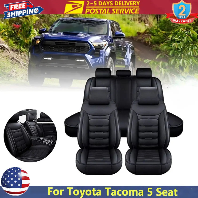 Black Faux-Leather 5-Seat Cover Set – Universal Fit
