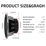 6.5-Inch 1000W Max Carbon-Fiber Component Car Speakers