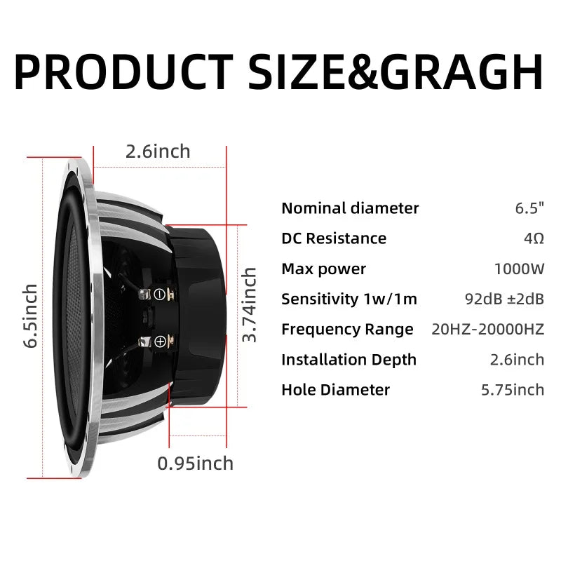 6.5-Inch 1000W Max Carbon-Fiber Component Car Speakers