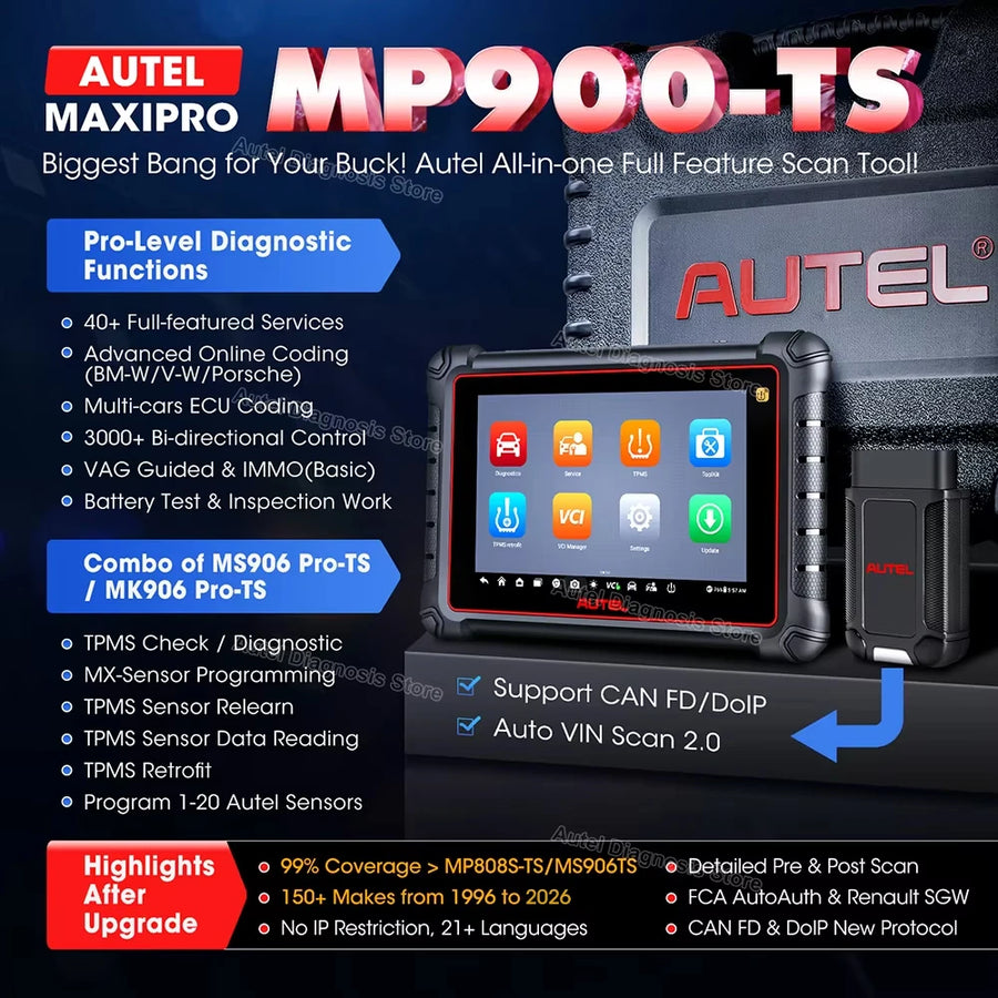 Autel MaxiPRO MP900-TS OBD2 and TPMS Diagnostic Scanner with ECU Coding