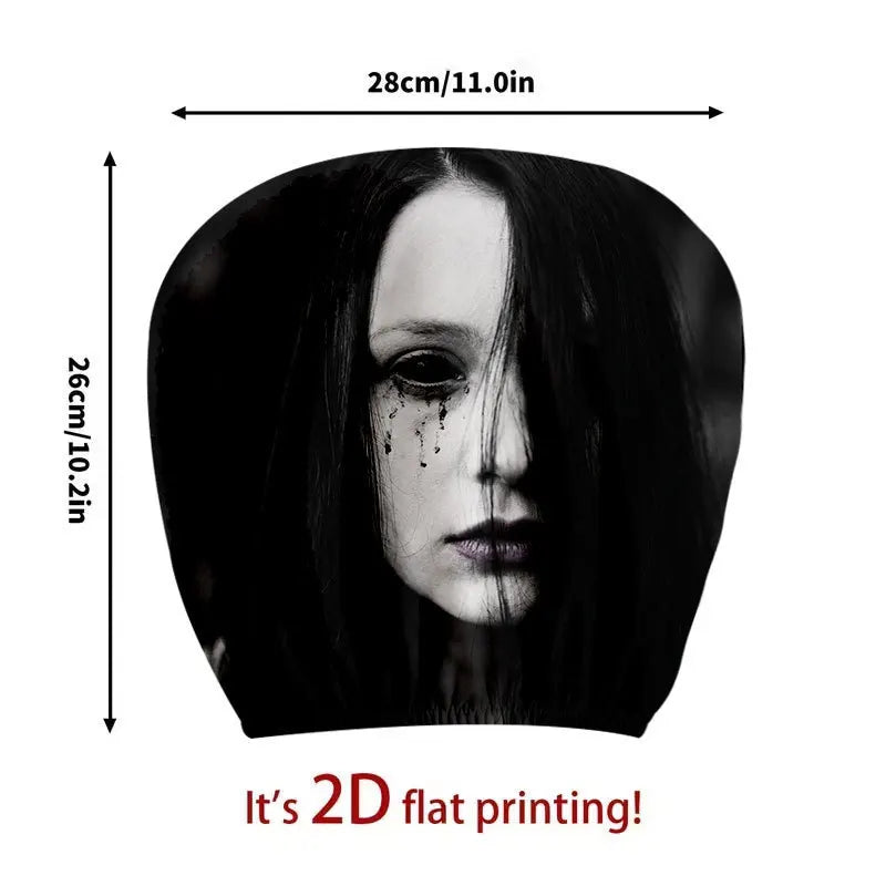2-Piece Halloween Horror Face Car Headrest Covers – Universal Elastic Protective Sleeves