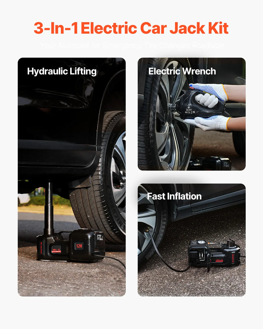 5-Ton 12V Electric Scissor Jack and Impact Wrench Tire Change Kit