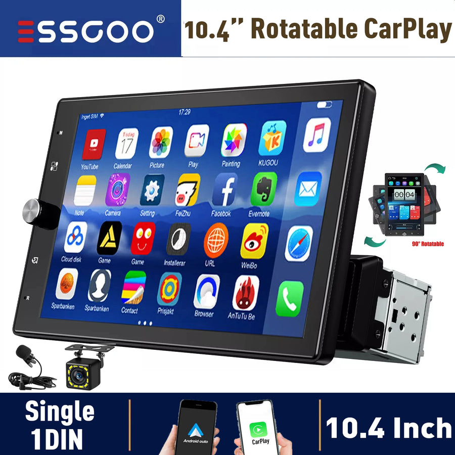 10.4-Inch Rotatable 1-DIN Wireless CarPlay and Android Auto Car Stereo