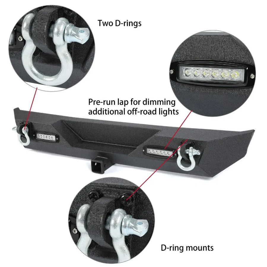 Steel Rear Bumper with Hitch & LED Lights – 1987–2006 Jeep Wrangler