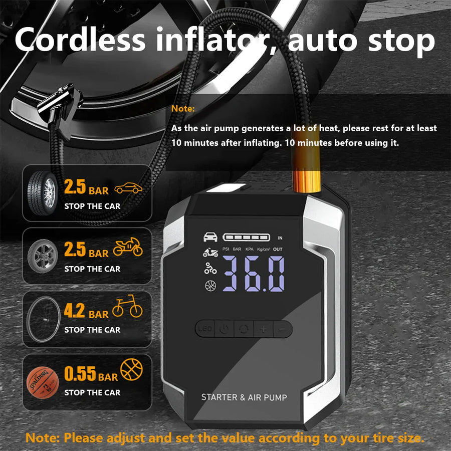 8500A Car Jump Starter with 26,800mAh Power Bank and 150 PSI Inflator