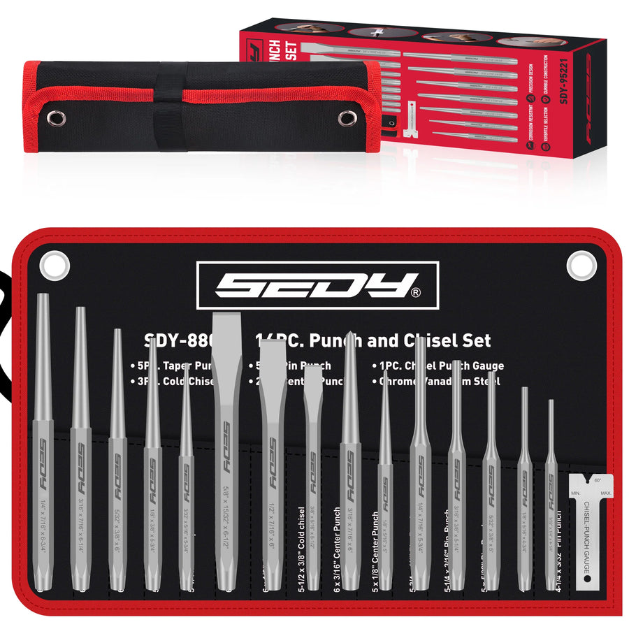 16-Piece Punch and Chisel Set with Gauge