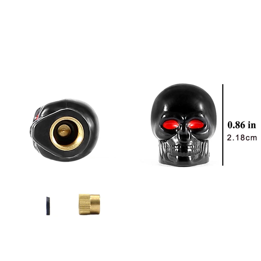 4-Piece Skull Tire Valve Cap Set with Copper Cores