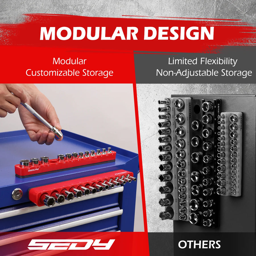 2-Piece Magnetic Socket Organizer Set for 1/4-Inch Drive Sockets
