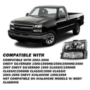 Black Headlight and Bumper Lamp Set for Chevrolet Silverado 2003-2006