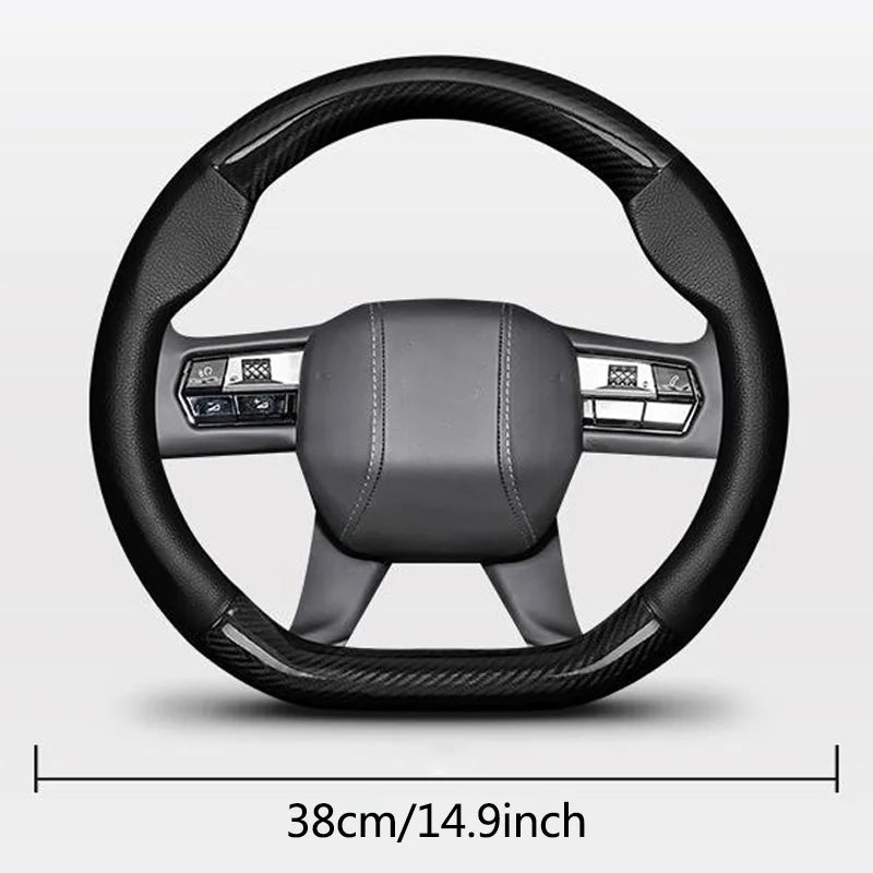 38 cm Carbon Fiber-Pattern Leather Steering Wheel Cover for Ford Mustang