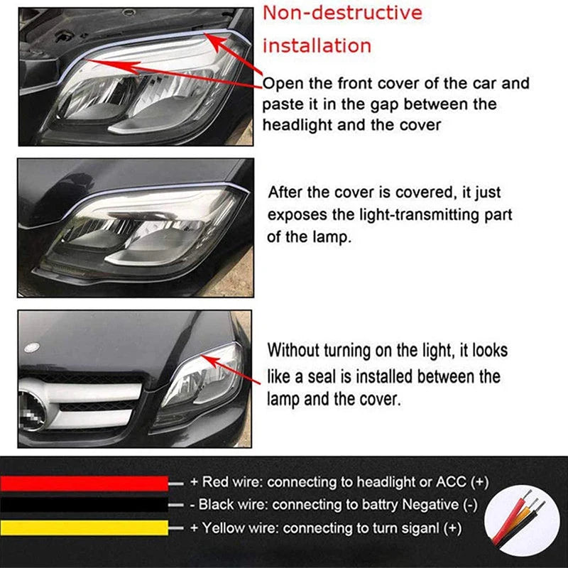 Flexible 12V LED DRL and Turn-Signal Strips – 2 Pieces