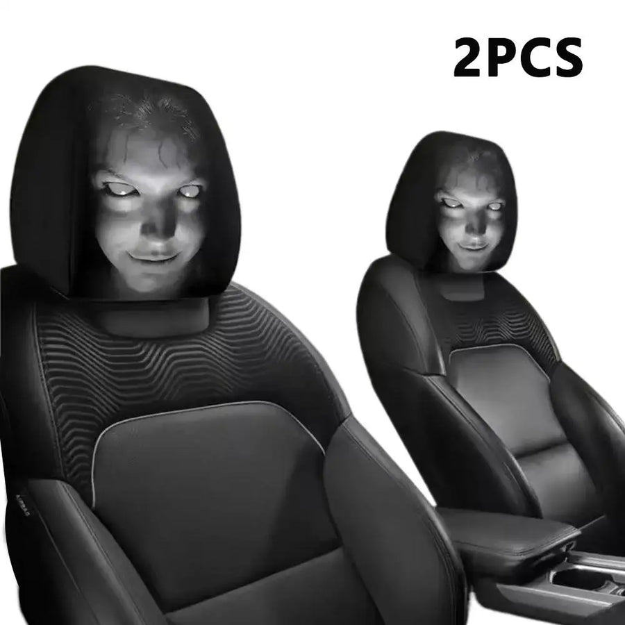 2-Piece Horror Face Car Headrest Covers – Universal Washable Interior Decor
