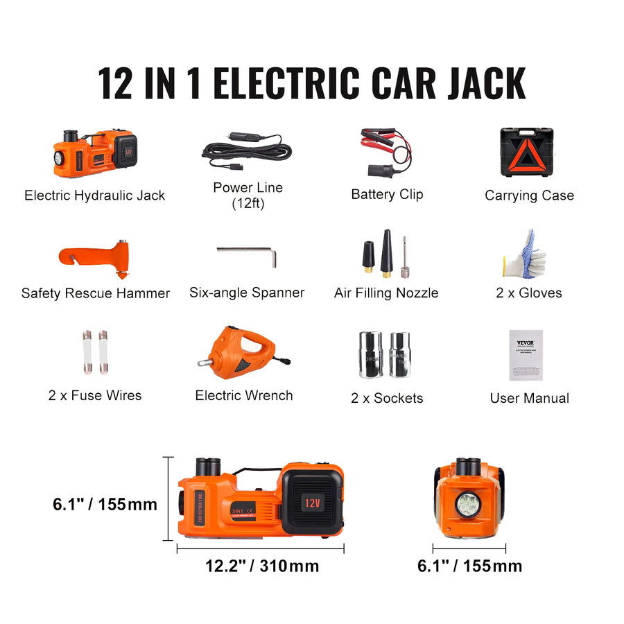 5-Ton 12V Electric Hydraulic Jack Kit with Impact Wrench