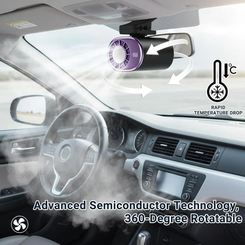 Rechargeable Clip-On Car Fan with LED Display and 360° Rotation
