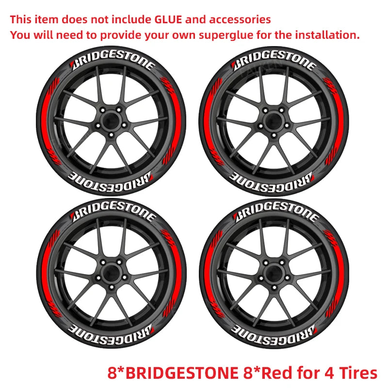 Bridgestone Tire Letter Stickers Set for 4 Wheels 3D Pvc Raised Tire Decals Waterproof Car Racing Tire Sidewall Decor