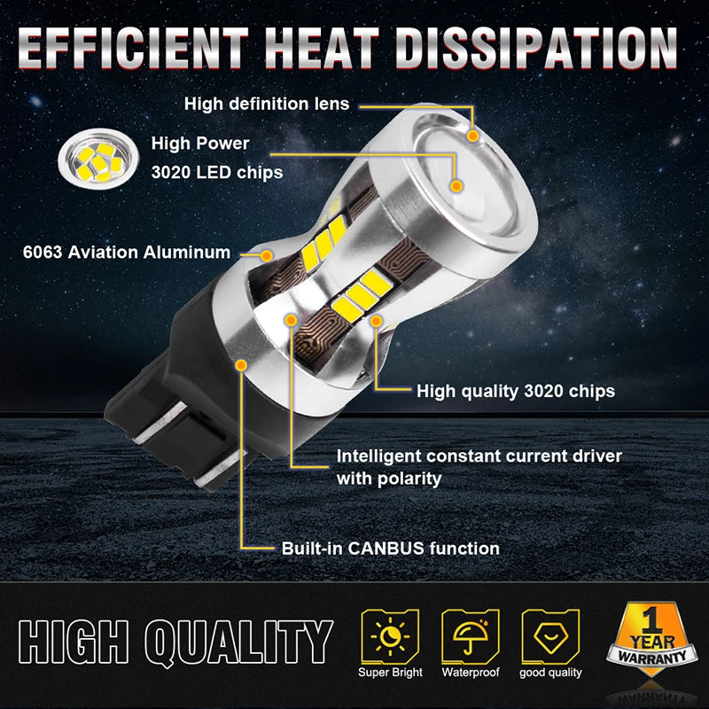 2-Piece 1156/1157/7440/7443 LED Signal Light Bulb – Amber/Yellow/Red/White, CANBUS