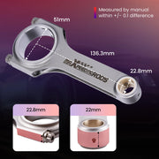 4340 H-Beam Connecting Rod Set for Nissan SR20 Engines