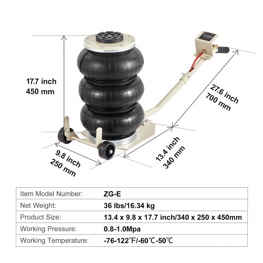 3/5-Ton Triple-Bag Pneumatic Air Jack with Wheels