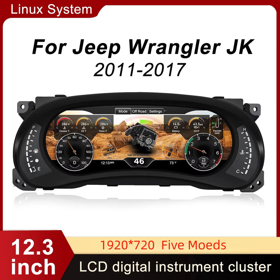 12.3-Inch Digital Gauge Cluster for Jeep Wrangler JK 2011–2017