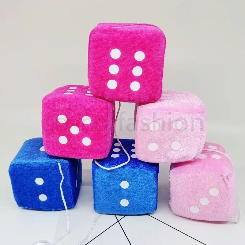 Pair of Retro Plush Fuzzy Dice Rearview Mirror Ornaments