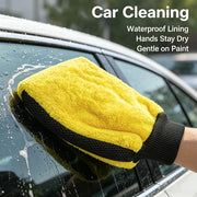 Yellow Microfiber Car Wash Mitt with Water-Resistant Lining