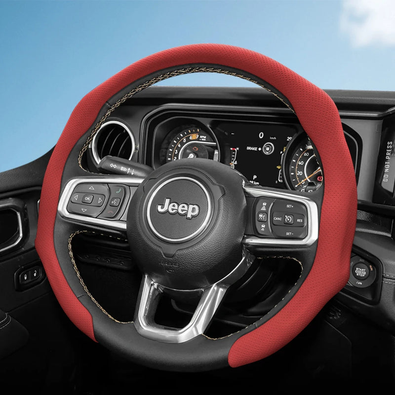 Perforated Leather Steering Wheel Cover for Jeep Models