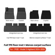 TPE All-Weather Floor Mats and Cargo Liner Set for Tesla Model 3 2021 2023 Model 3 Highland 2024