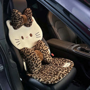 Fun Leopard Print Cartoon Cat Plush Car Seat Covers Set Soft Breathable Rabbit Fur Material
