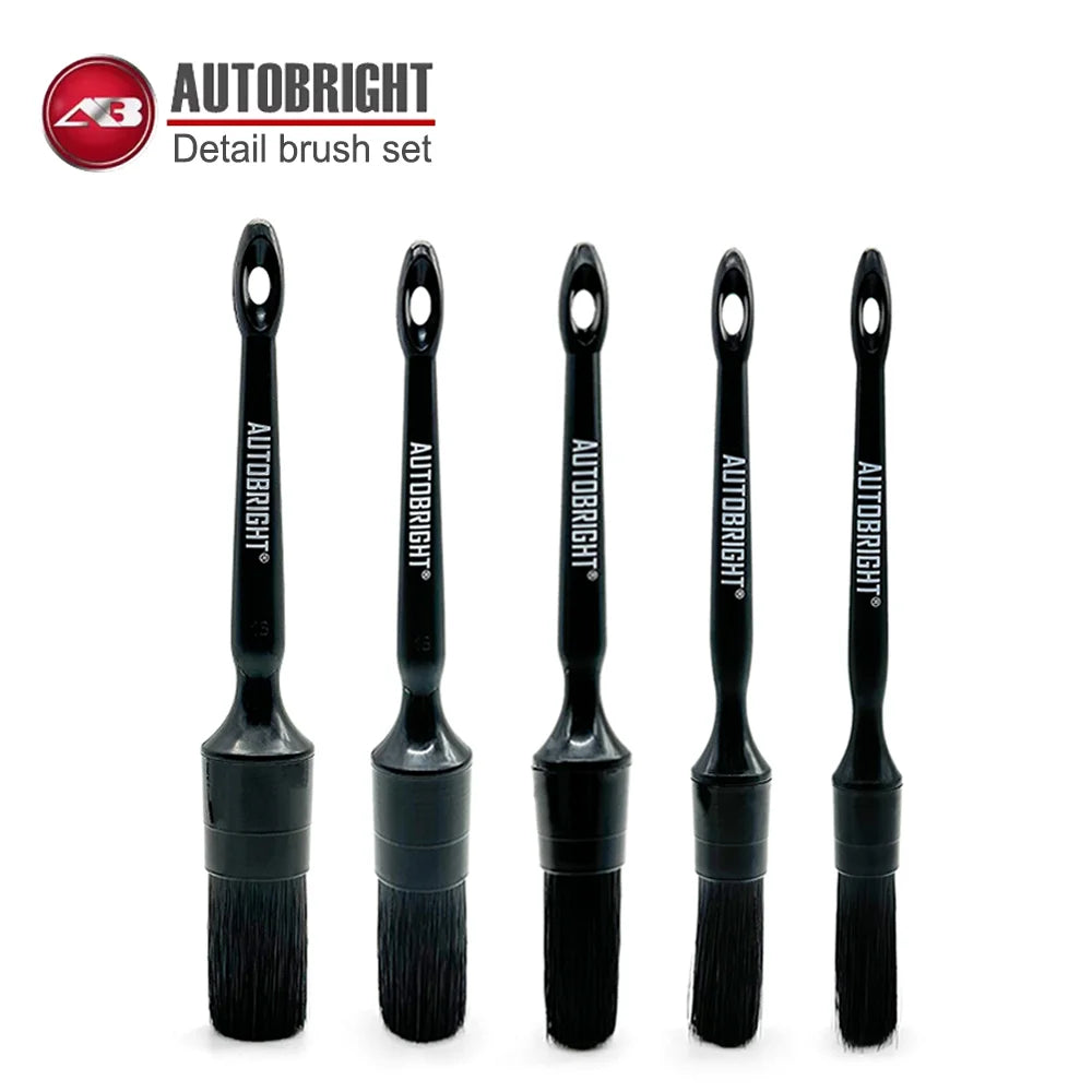 5-Piece Black Detailing Brush Set for Car Interiors