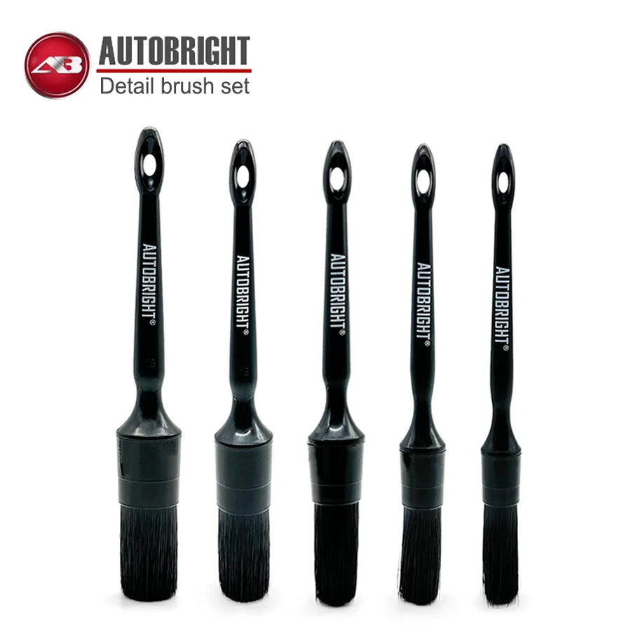 5-Piece Black Detailing Brush Set for Car Interiors