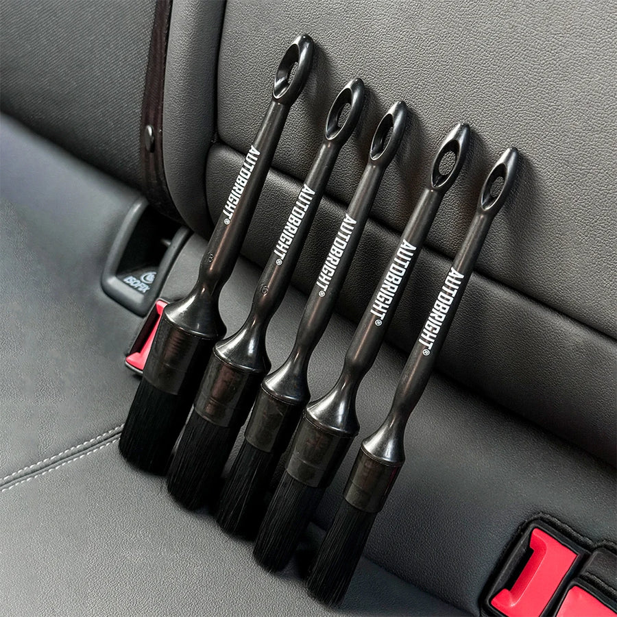 5-Piece Black Detailing Brush Set for Car Interiors