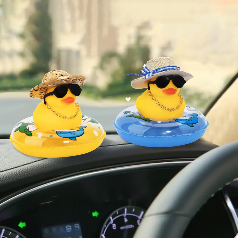 Summer Rubber Duck Dashboard Ornament with Sun Hat and Swim Ring