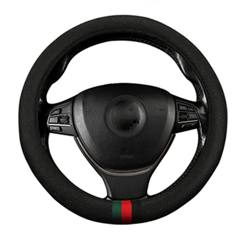 Designer Monogram Steering Wheel Cover With Classic Tricolor Stripe – 37–38 cm